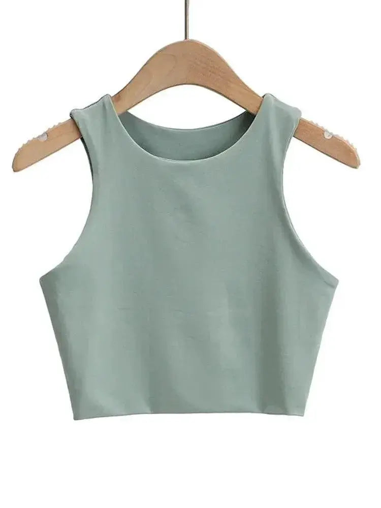 Women's Stylish O Neck Tank Top Double Nylon Sleeveless