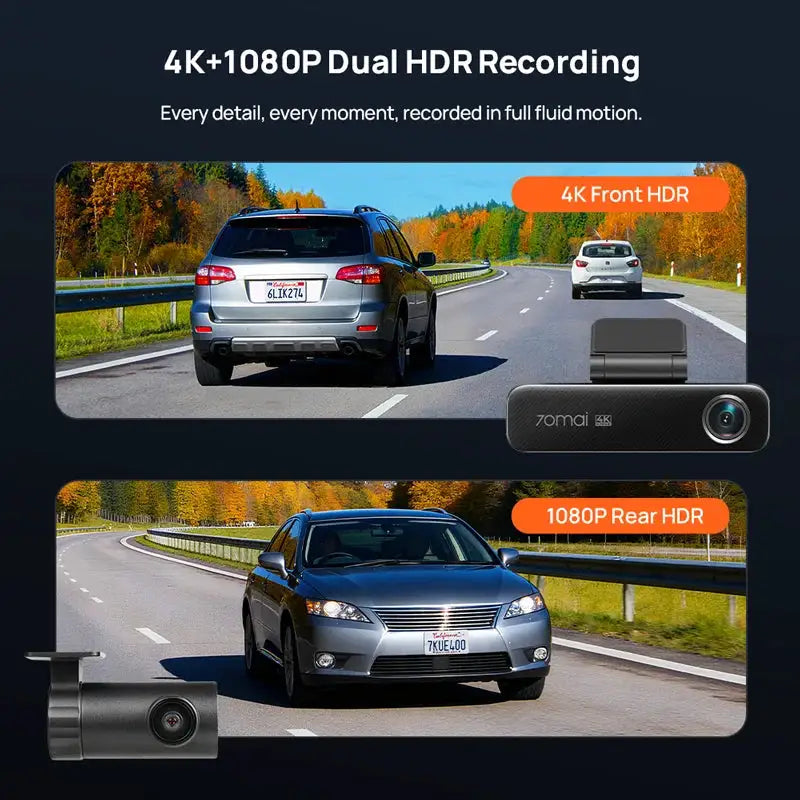 70mai Dash Cam 4K M800 2160P EMMC Built-in 128GB GPS ADAS Support 24H Parking Guard 4G Compatible Upgraded Ver. of 70mai M500