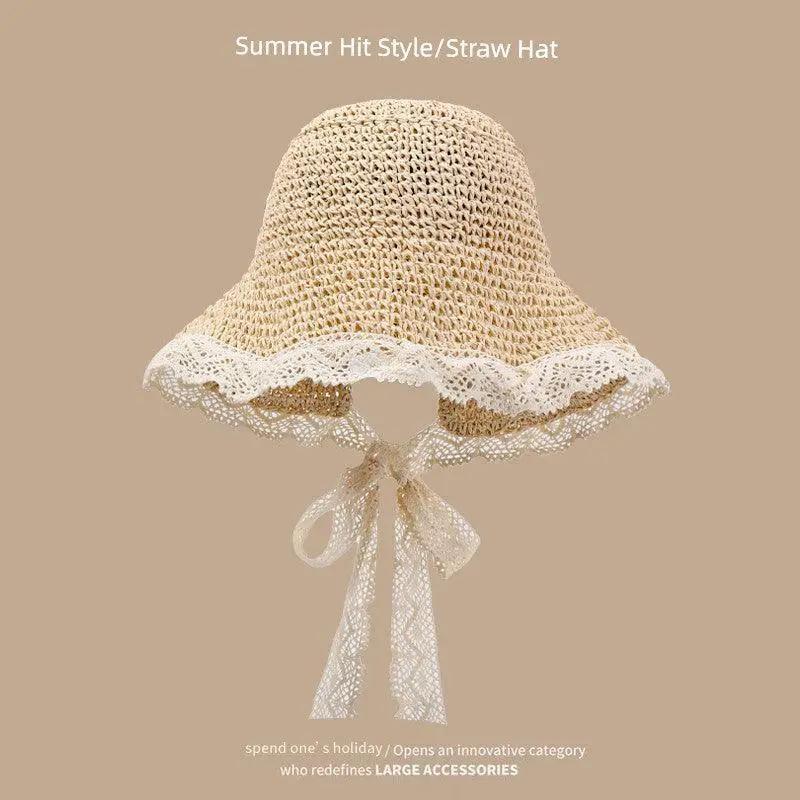Straw Hat Japanese Style Hand Woven Womens Summer Lace