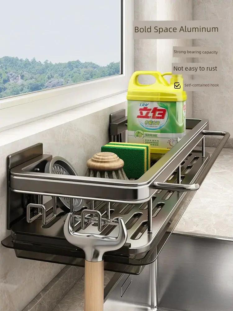 Punch Free Storage Rack Wall Mounted Kitchen Organizer