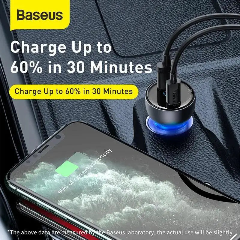 Baseus Dual Port USB C Car Charger High Speed Fast Charging