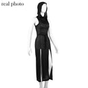 Goth Cyber Hooded Midi Dress for Women