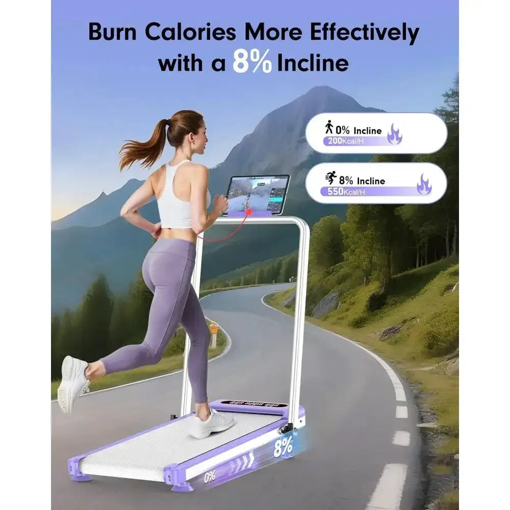 Portable 8% Incline Walking Pad Treadmill, 3.5HP, 300lb Capacity, Compact Design, 0.6-6mph Speeds, Shock Absorption, Remote & Sm