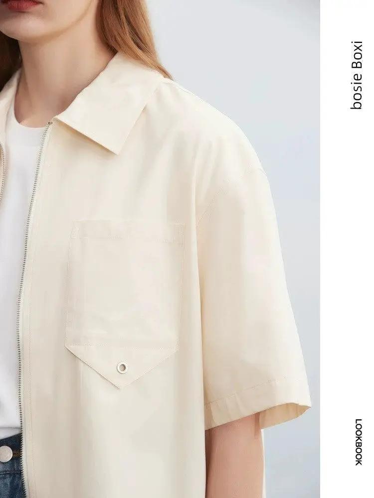 Trendy Bosie Double Zipper Outwear Short Sleeve Summer Shirt