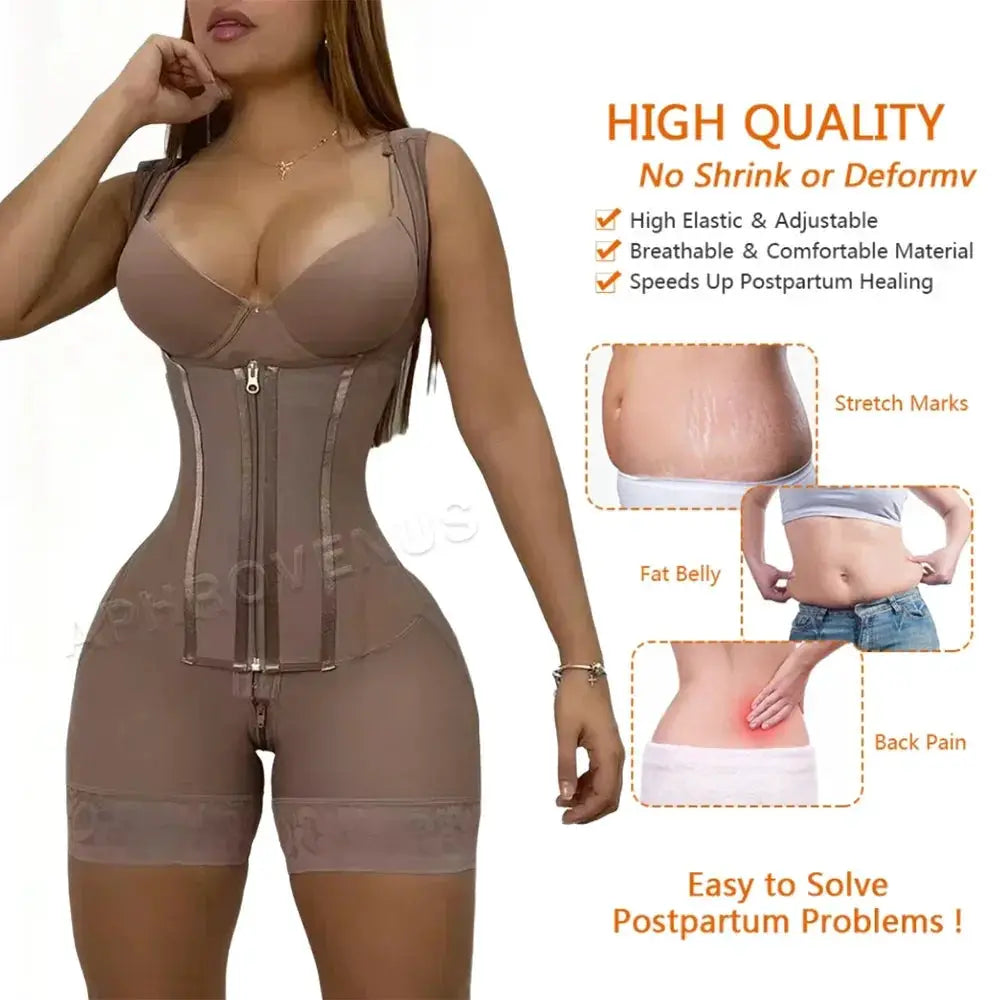 Double Compression Body Shaper Girdle With Front Zipper