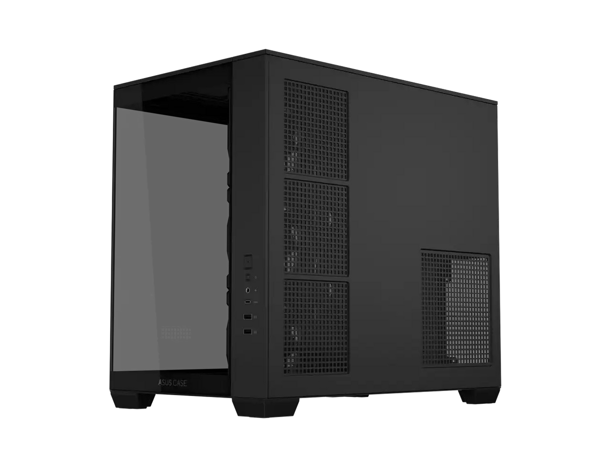 ASUS A32 PLUS Black ATX gaming PC case, support 360mm radiators and 420mm graphics cards, dual-chamber chassis for independent cooling zones, four pre-installed ARGB fans and clean cable management