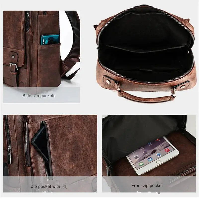 JEEP BULUO Fashion Leather Men Backpack Large Capacity Bag