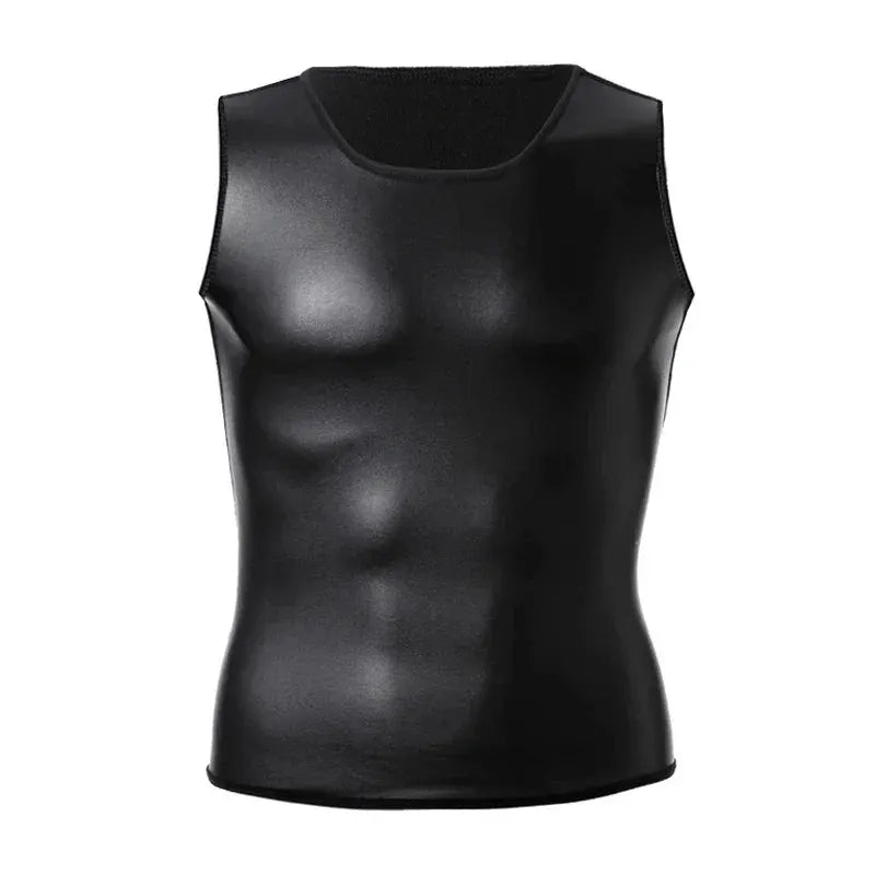 Men Body Shaper Faux Leather Vest Undershirt Tank Top