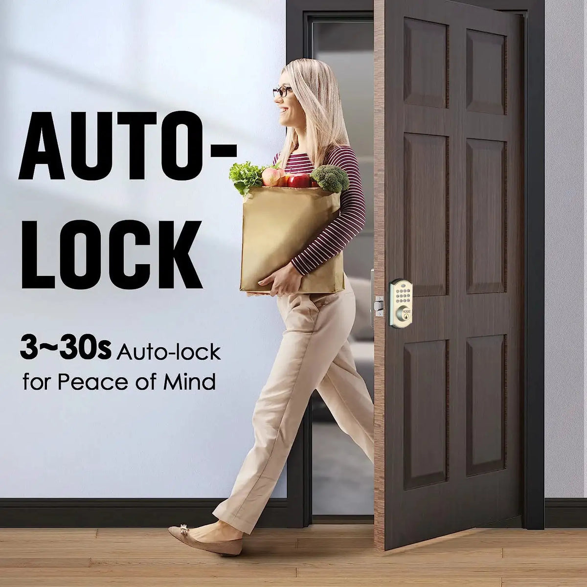 Keyless Entry Door Lock - Electronic Door Lock with Keypad, Smart Latch Lock with Automatic Lock, Safe Waterproof Smart Lock 19L