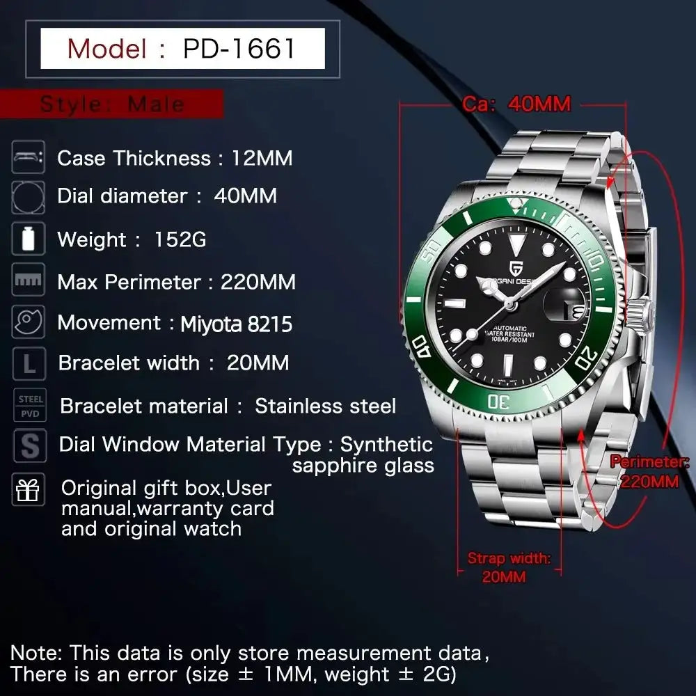 PAGANI Design 2026 New Men Automatic Mechanical Watches Miyota 8215 40mm Stainless Steel Waterproof Watch Relogio
