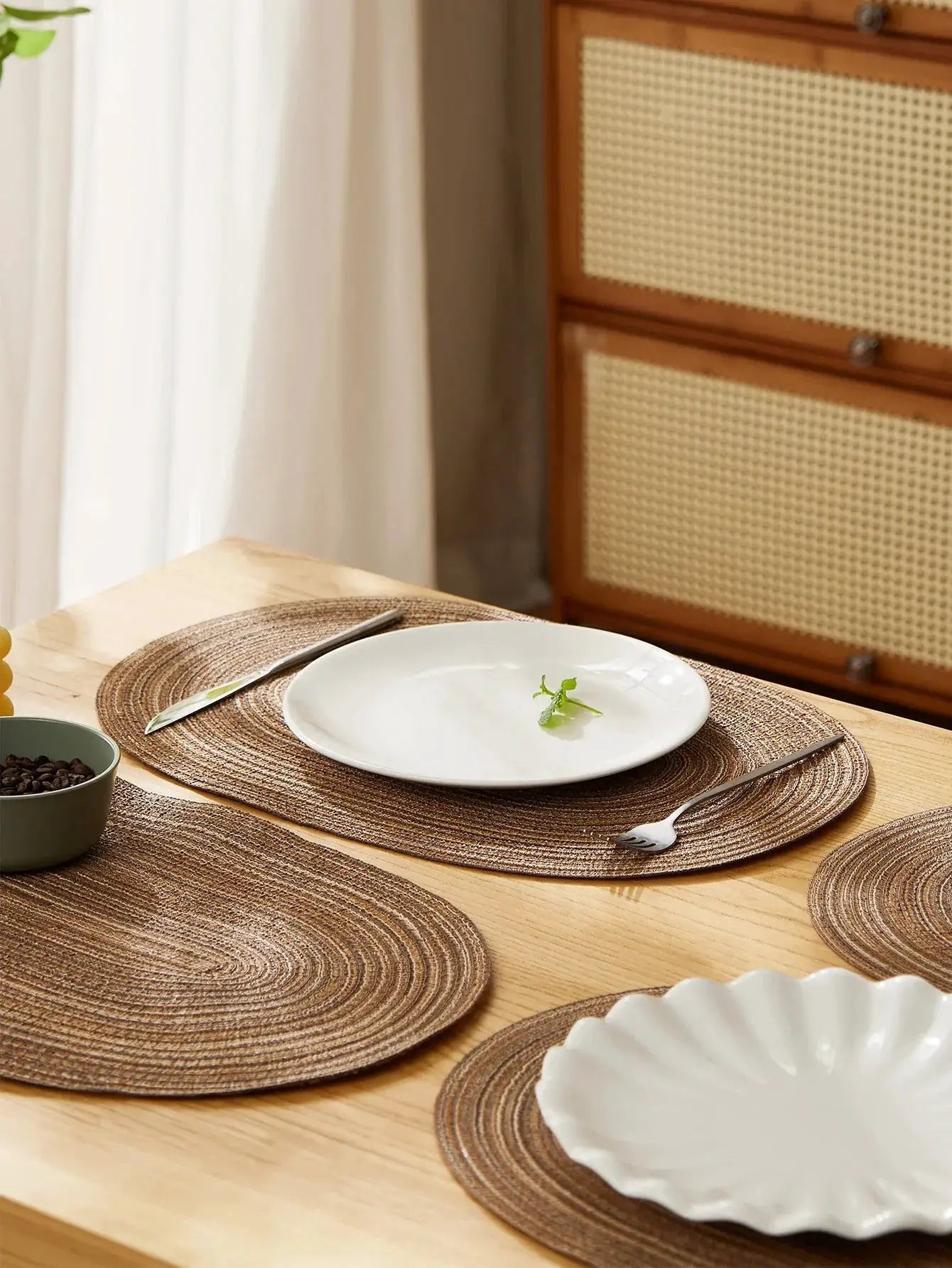 4 Piece Oval Rope Cotton Braided Table Place Mats Washable