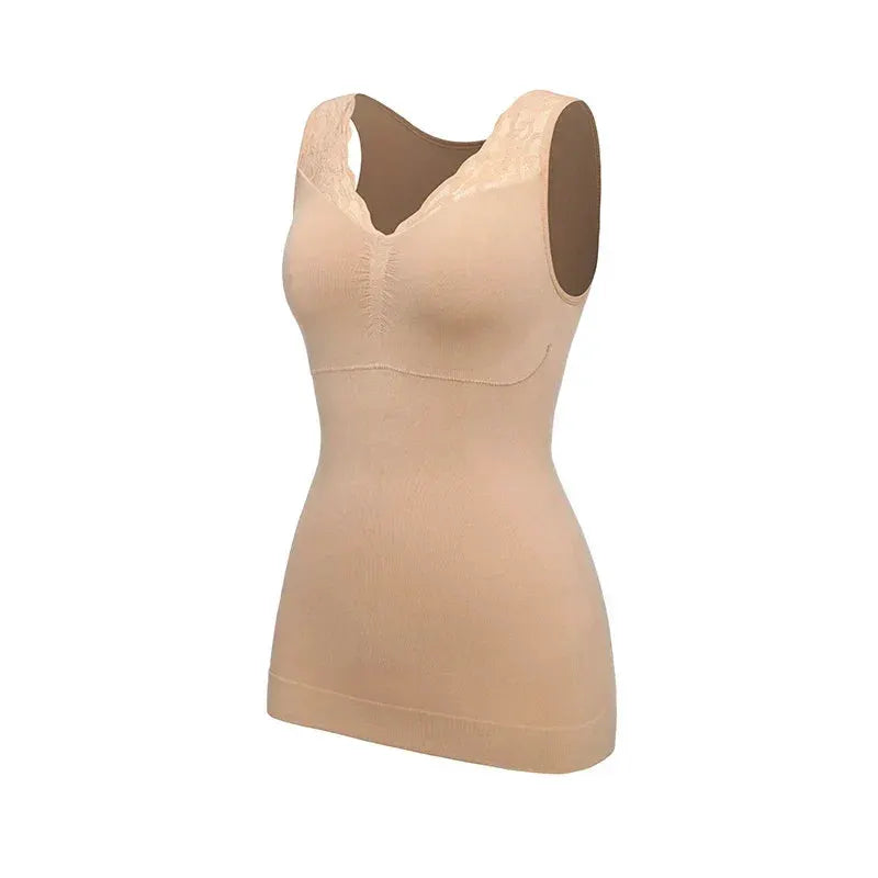 Seamless Lace Built In Bra Tank Top For Tummy Control