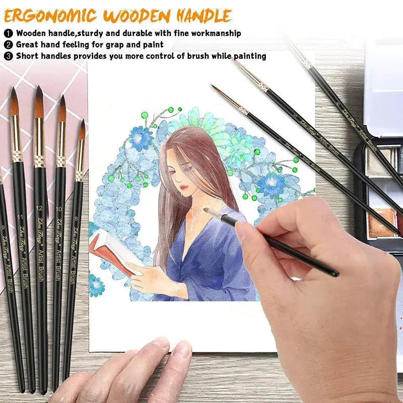 Professional Nylon Hair Paint Brush Set For Acrylic Art