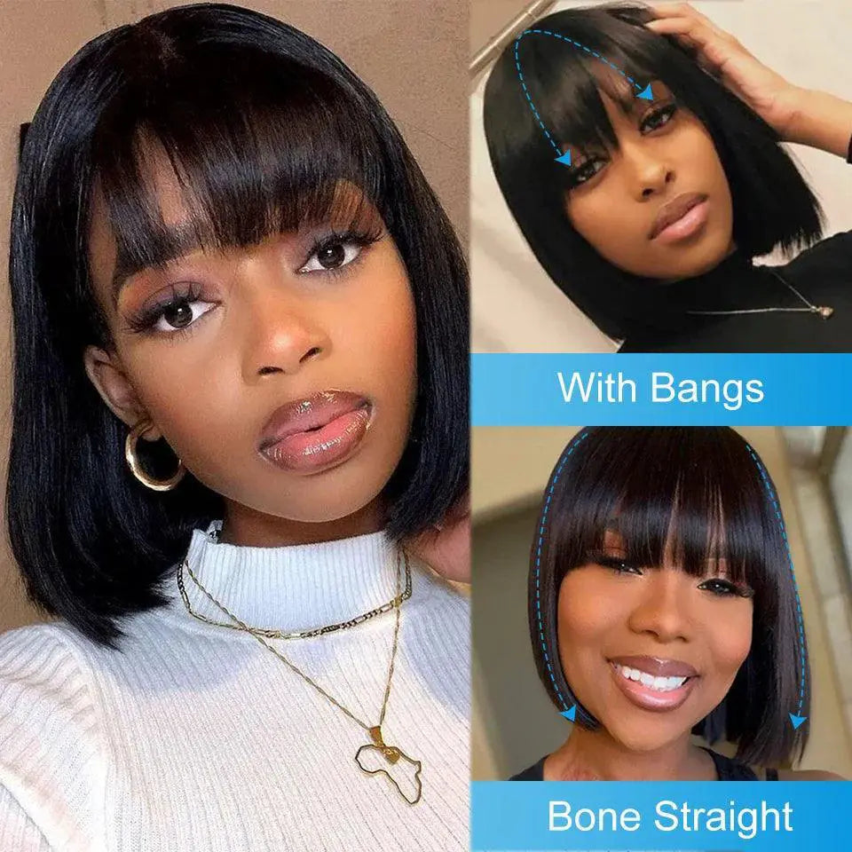 Brazilian Human Hair Bob Wig With Bangs Premium Quality