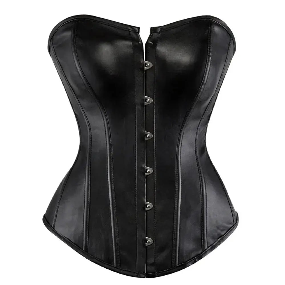Black PVC Bustier Corset Shiny PU Leather Steampunk Basque
