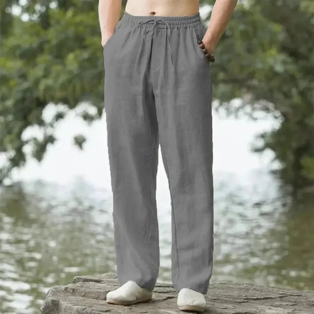 Mens Beach Pants Joggers Cotton Linen Casual Sweatpants