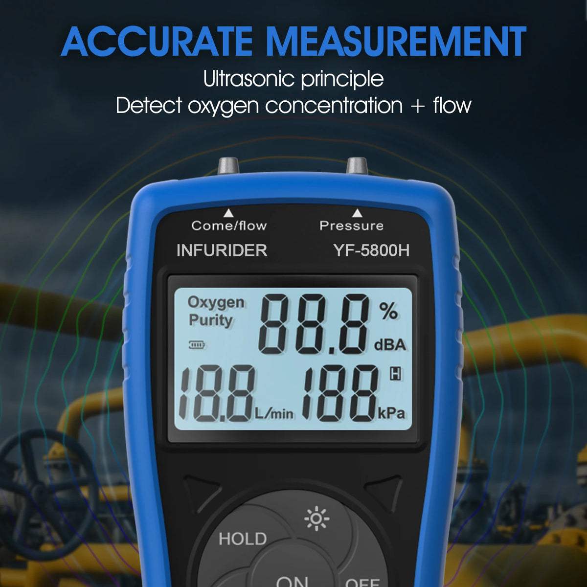 Handheld Ultrasonic Oxygen Detector, Flow/Concentration/Pressure — product view 3