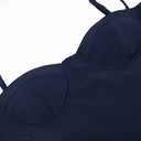 Suninheart Elegant Spaghetti Strap Midi Dress Navy Blue