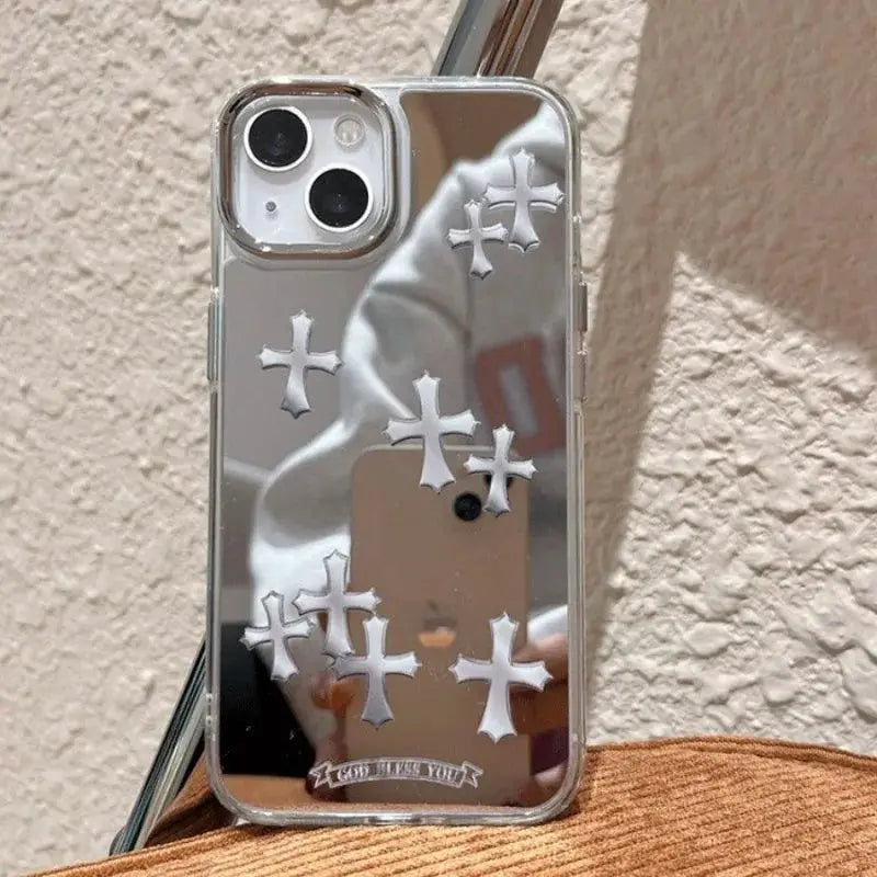 Luxury Pink Jesus Cross Mirror Face Case for IPhone Pro Max