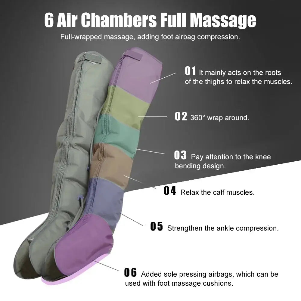 6 Section Massage Tool Electric Air Compression Leg Massager Waist Arm Leg Wraps Foot Ankles Calf Massage Machine Promote Blood