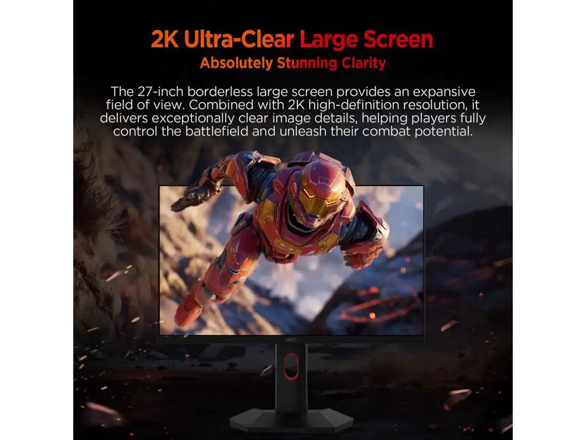 HKC 27 inch QHD 2K 1440P 320Hz Fast IPS 1ms DIC HDR400 95% DCI-P3 130% sRGB Hardware Low Blue Light Compact Stand Gaming Computer Monitor with Height Adjustable