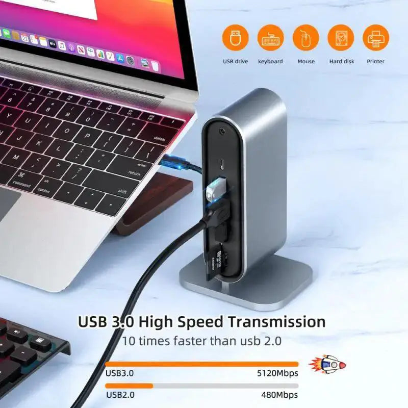 Cerastes USB C Hub 4KHD RJ45 VGA 4 USB 3.0 Hub Multiport