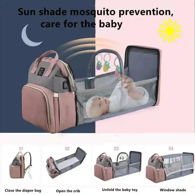 Mommy Bag Diaper Bag For Travel With Folding Crib Included