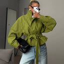 Stand Collar Tie Spring Coat