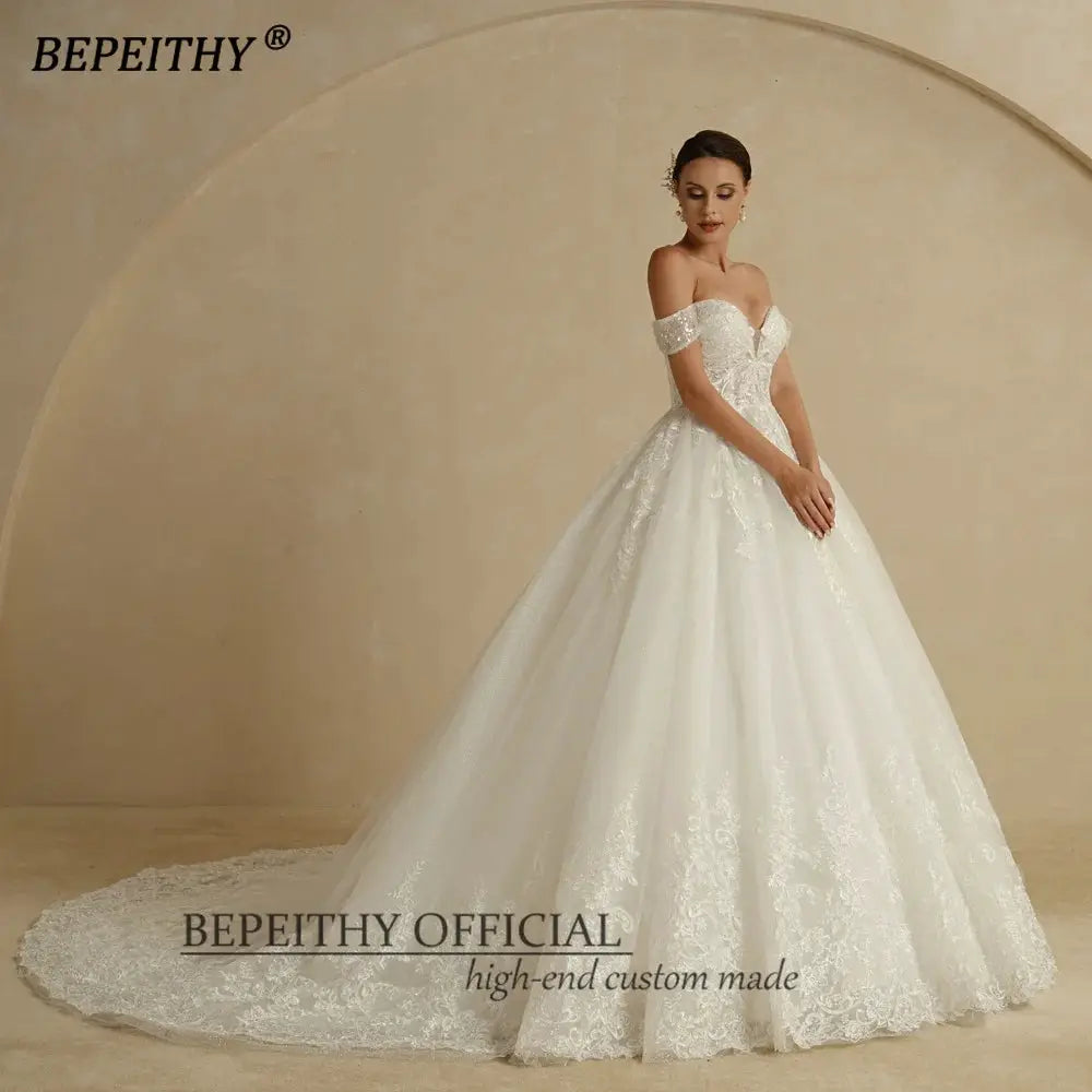 BEPEITHY Customized Princess Sweetheart Wedding Dress For Women Ivory Glitter Sleeveless 2026 Vintage Bride Bridal Ball Gown