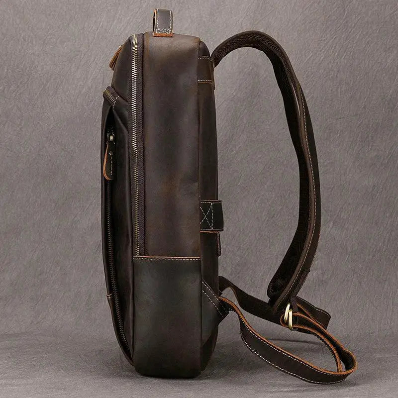 Men's Retro Crazy Horse Leather Laptop Backpack 15.6 Inch