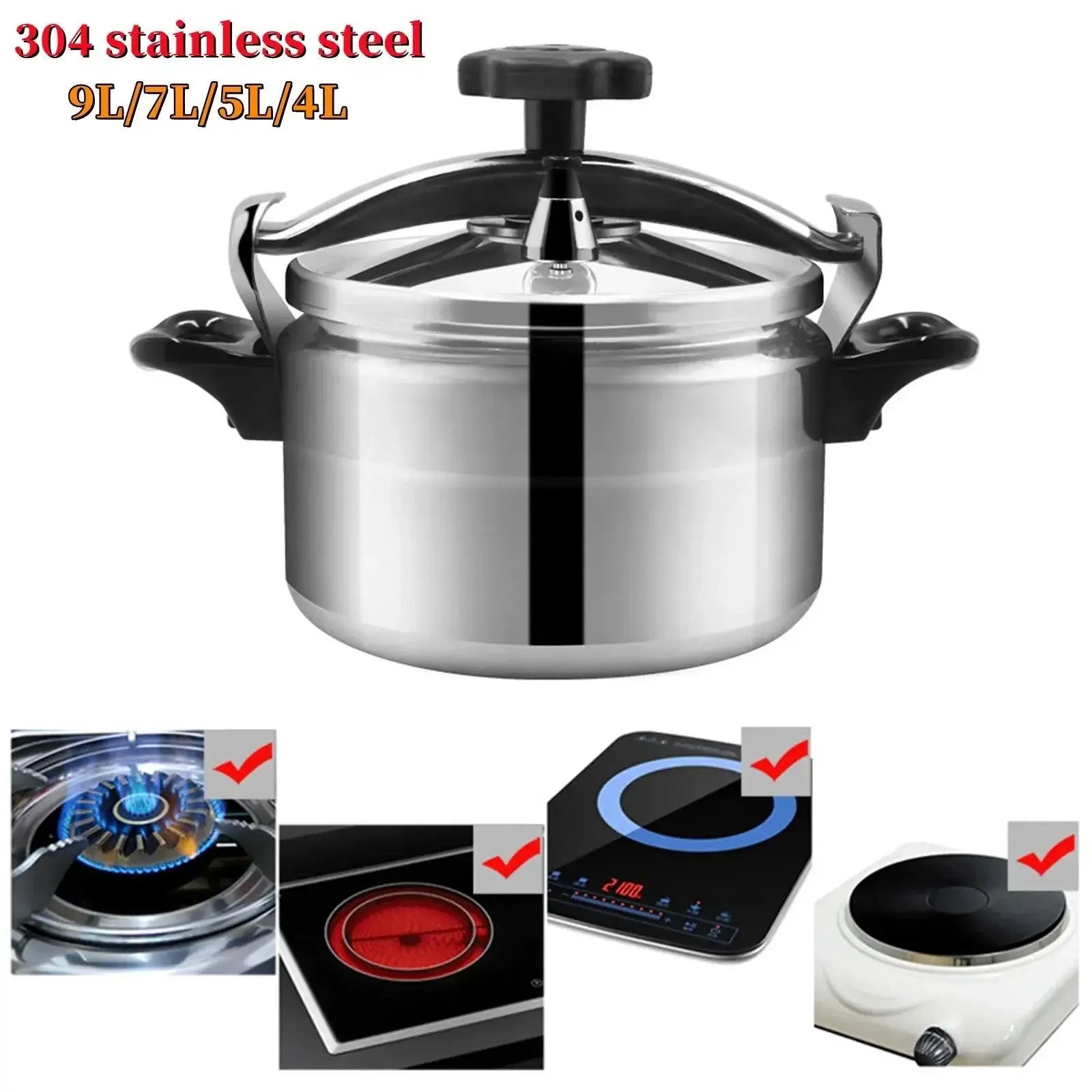 9L Aluminum Pressure Cooker Induction Gas Compatible