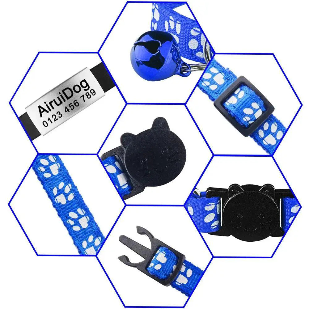 Adjustable Personalized Nylon Cat Collar With Bell And Tag