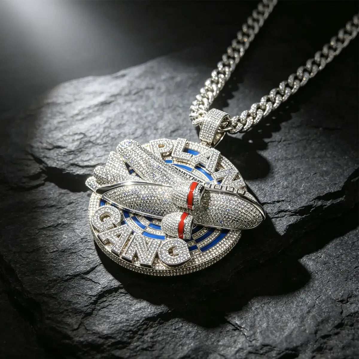 Gold Plated Iced Out Plan Gang Pendant CZ Airplane Target — product view 1