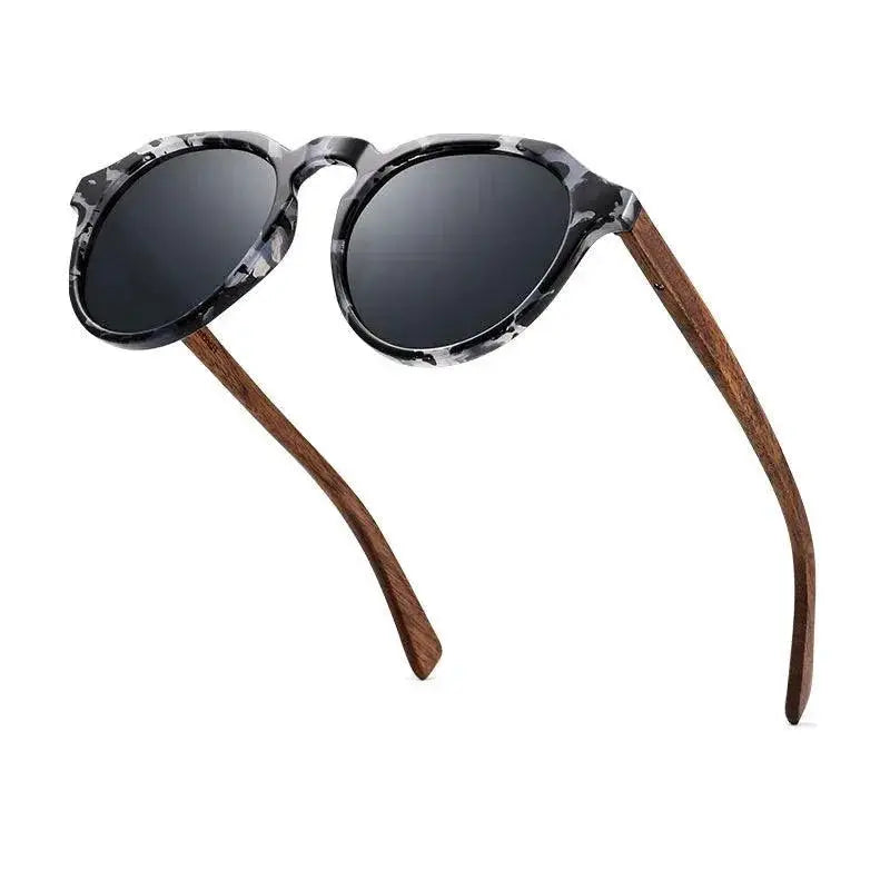 Walnut Wood Round Sunglasses With Red Lenses Men And Women