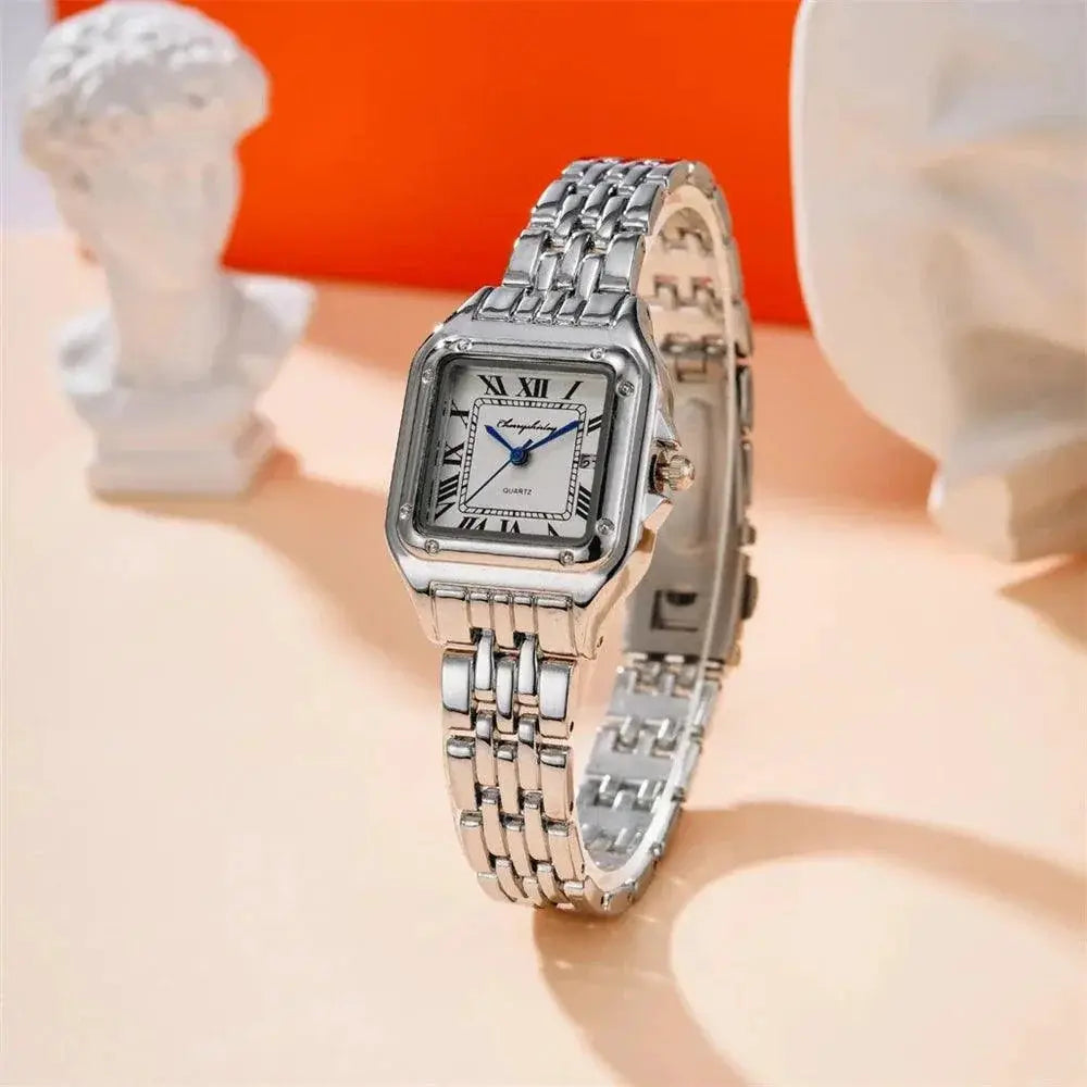 Square Roman Calendar Quartz Watch for Elegant Women