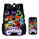 2 Pcs Set Smiling Anime Critters Backpack With Pencil Bags