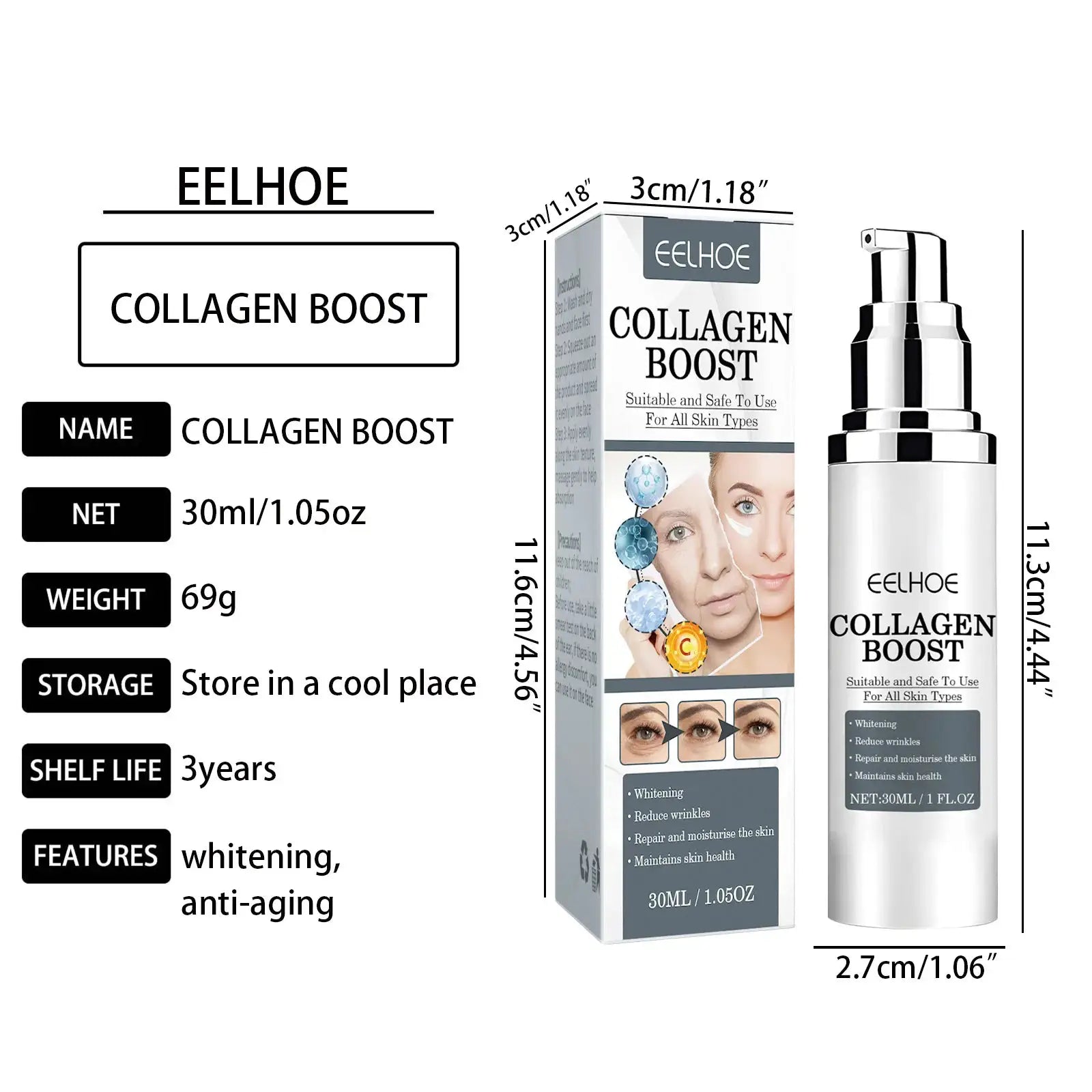 Collagen Face Cream Anti Aging Wrinkle Reduction Moisturizer for Women Firming & Lifting Cream to Brighten Skin Ton 30ml