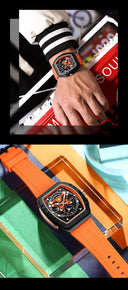 Mens Colorful Multi Functional Tonneau Quartz Watch