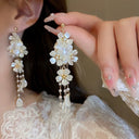 Imitation Pearl Flower Fringe Long Dangle Earrings For Women Party Jewelry
