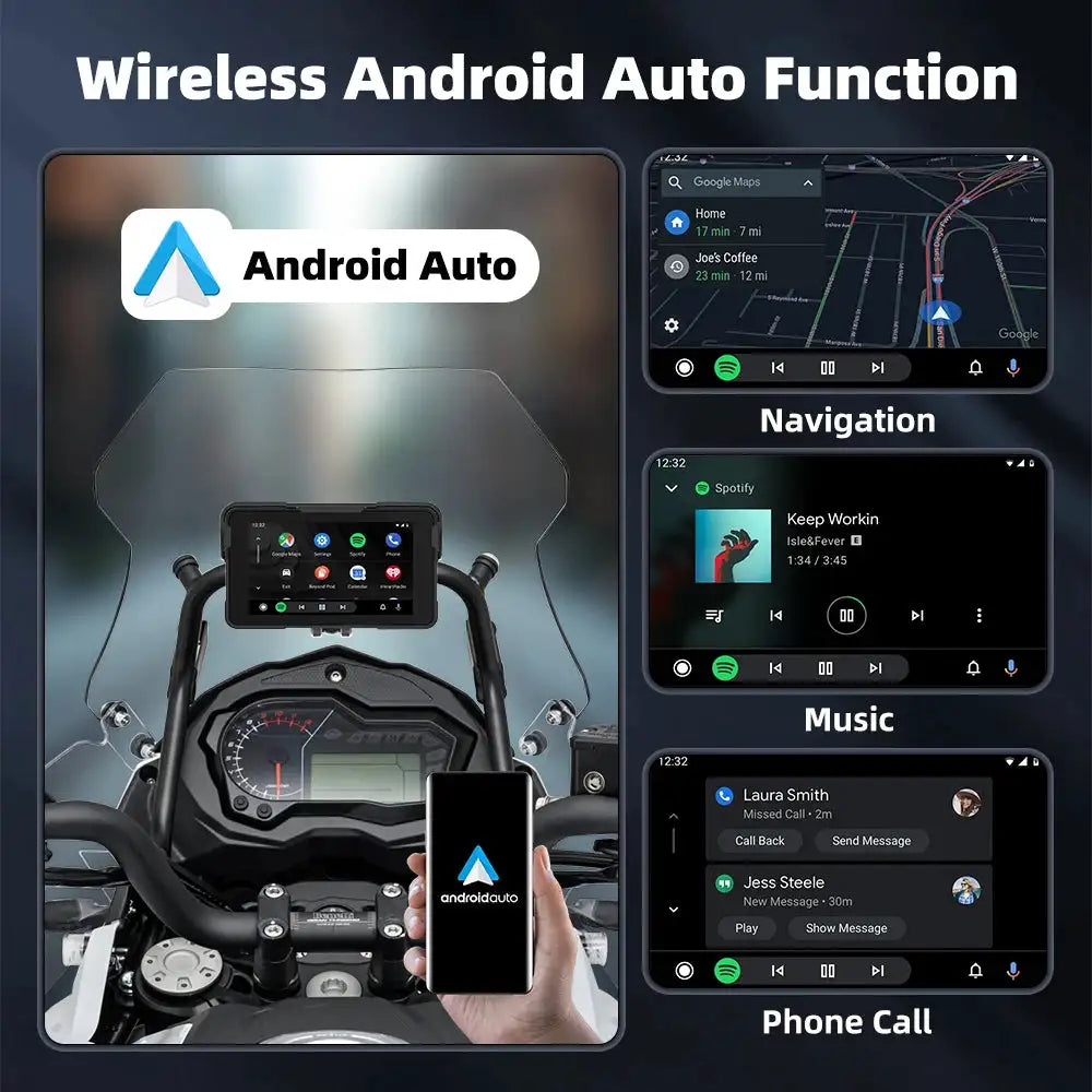 EKIY 5 inch Wireless CarPlay Moto Android Auto Portable Digital Motorcycle Dashboard GPS Motorcycle Navigation Display Screen