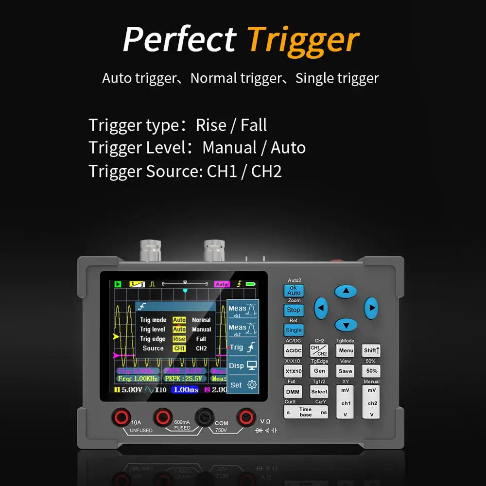 3in1 Digital Oscilloscope Multimeter Signal Generator Dual Channel 120Mhz Bandwidth 250MSa/s Sampling Rate Handheld Oscilloscope