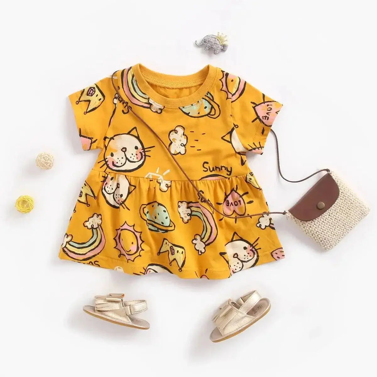 Sanlutoz Baby Girl Cotton Summer Dress Hand Painted O Neck
