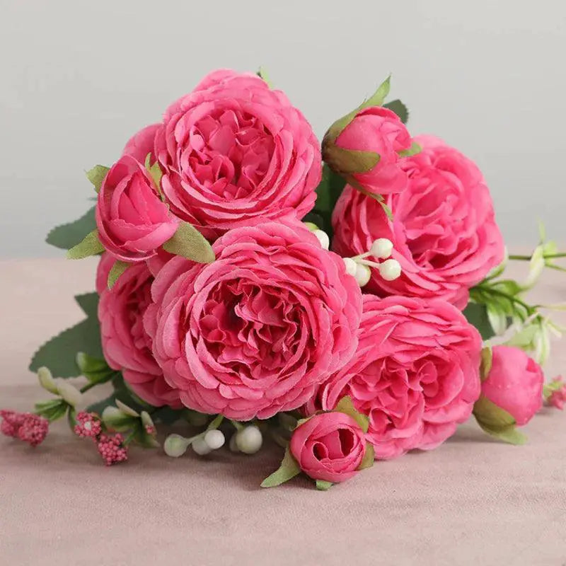 Rose Pink Silk Peony Wedding Bouquet Artificial Decoration