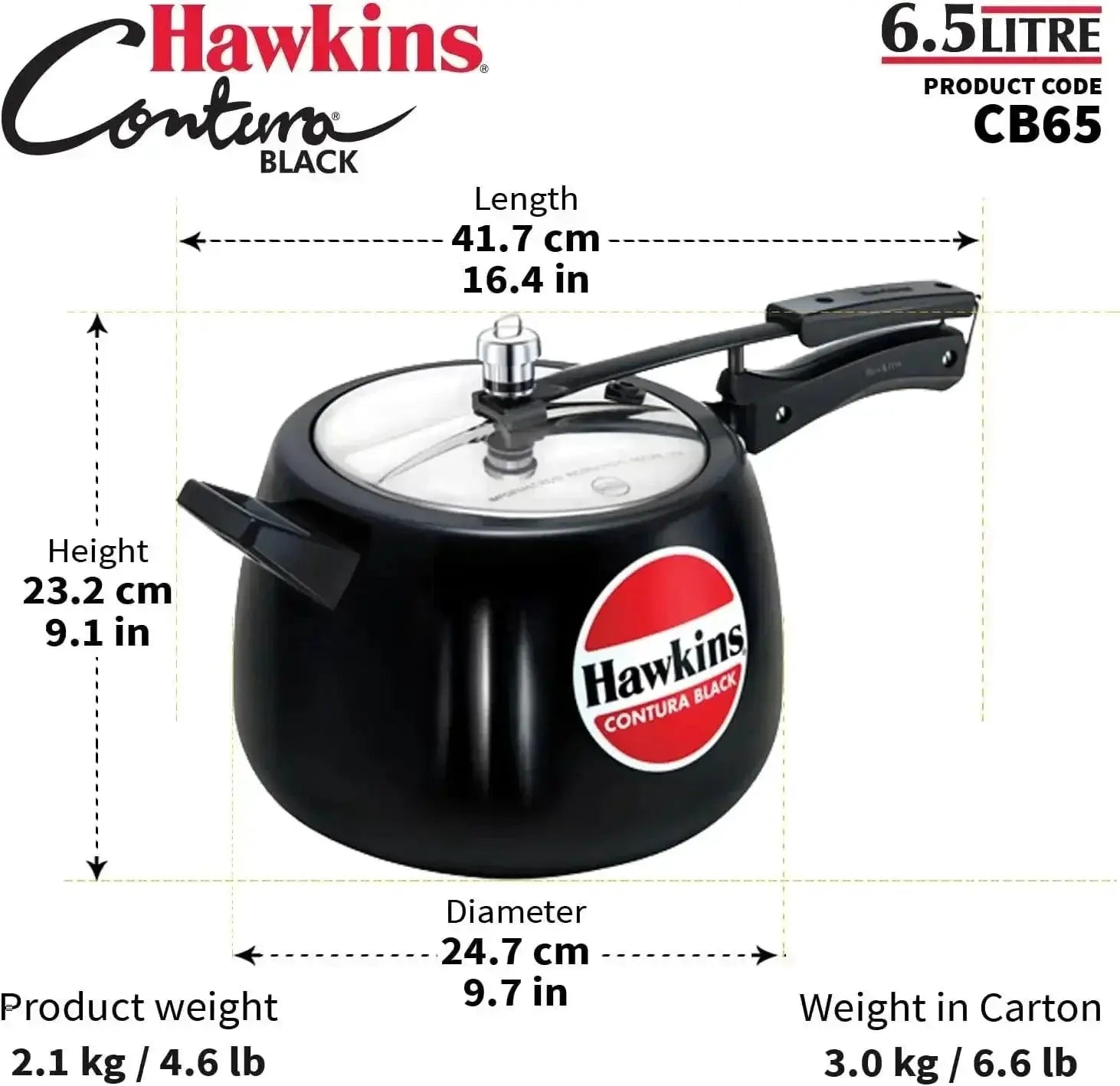 Pressure Cooker 6.5L Hard Anodised Efficient Cooking