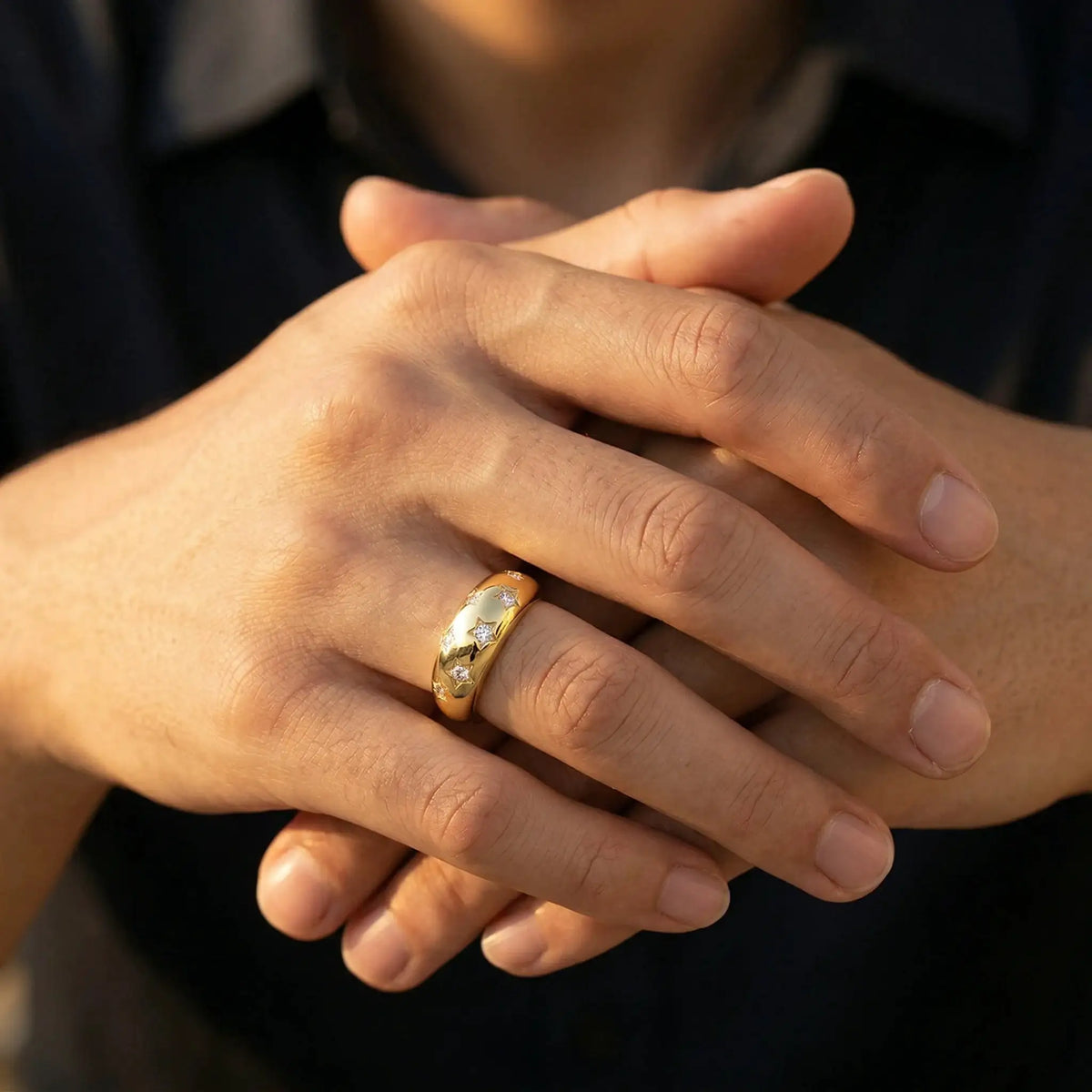 Moissanite Ring in Sterling Silver Wide Bezel Setting — product view 4