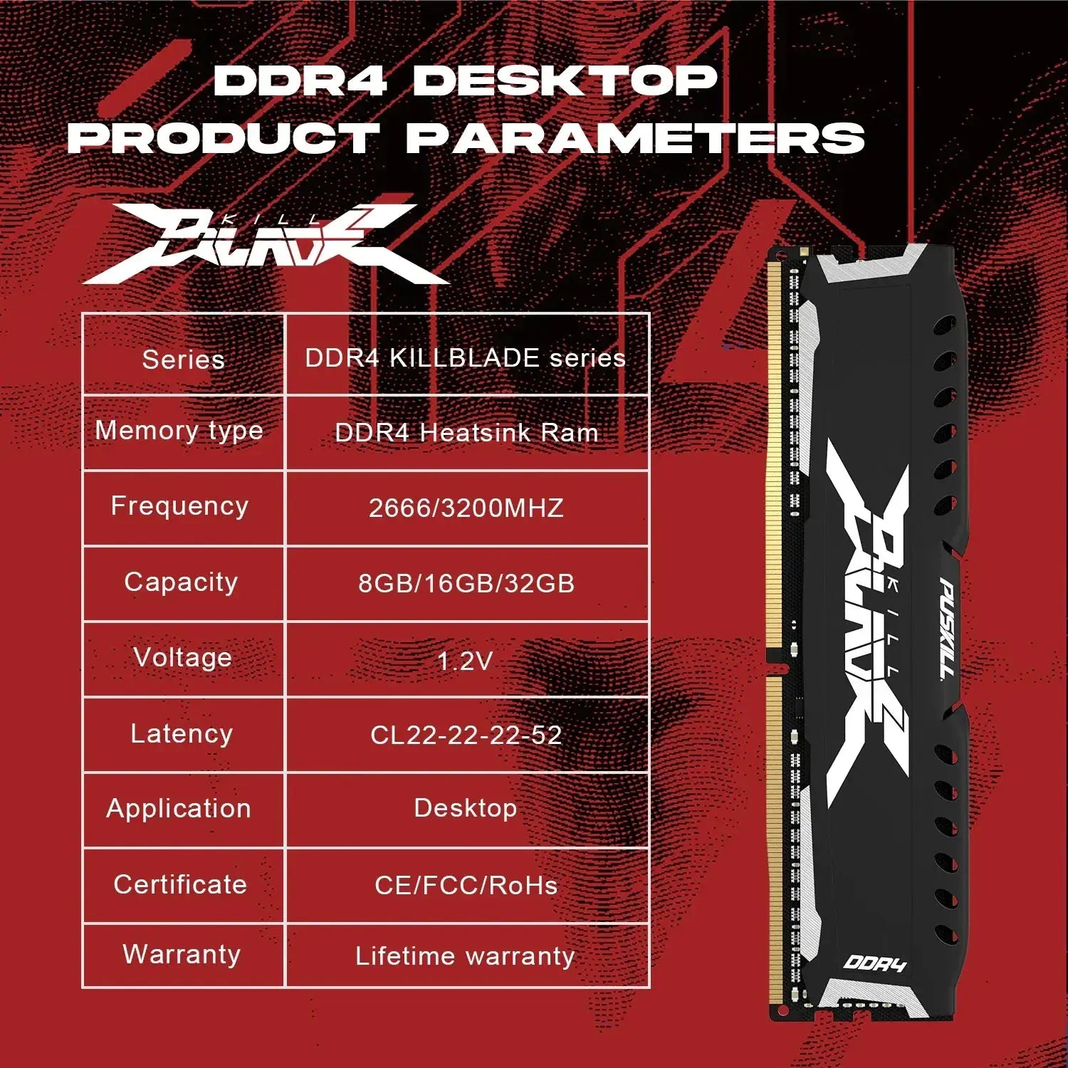PUSKILL DDR4 RAM 16GB 3200MHz UDIMM Memory For Desktop