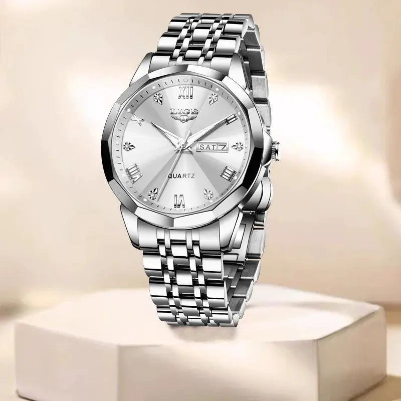 Luxury Stainless Steel Womens Quartz Watch Waterproof