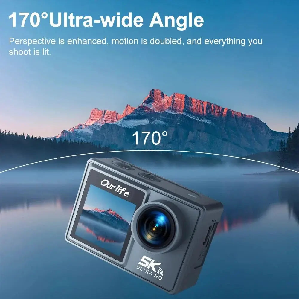 Ourlife MTR40 5K Action Camera IPS Touch Screen 170 Degree Waterproof 30M WiFi - stepyours.com