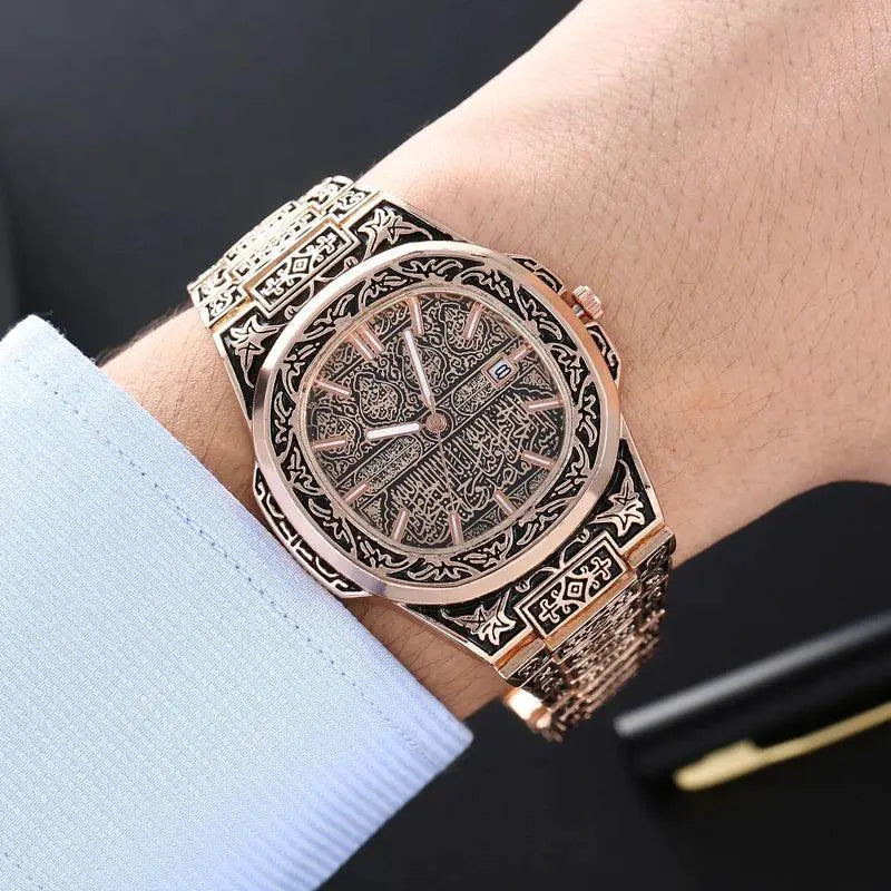 Vintage Floral Carved Mens Quartz Watch Timeless Timepiece
