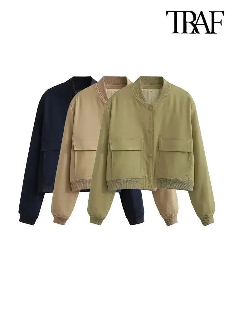 TRAF Women Vintage Bomber Jacket Stylish Outerwear For You